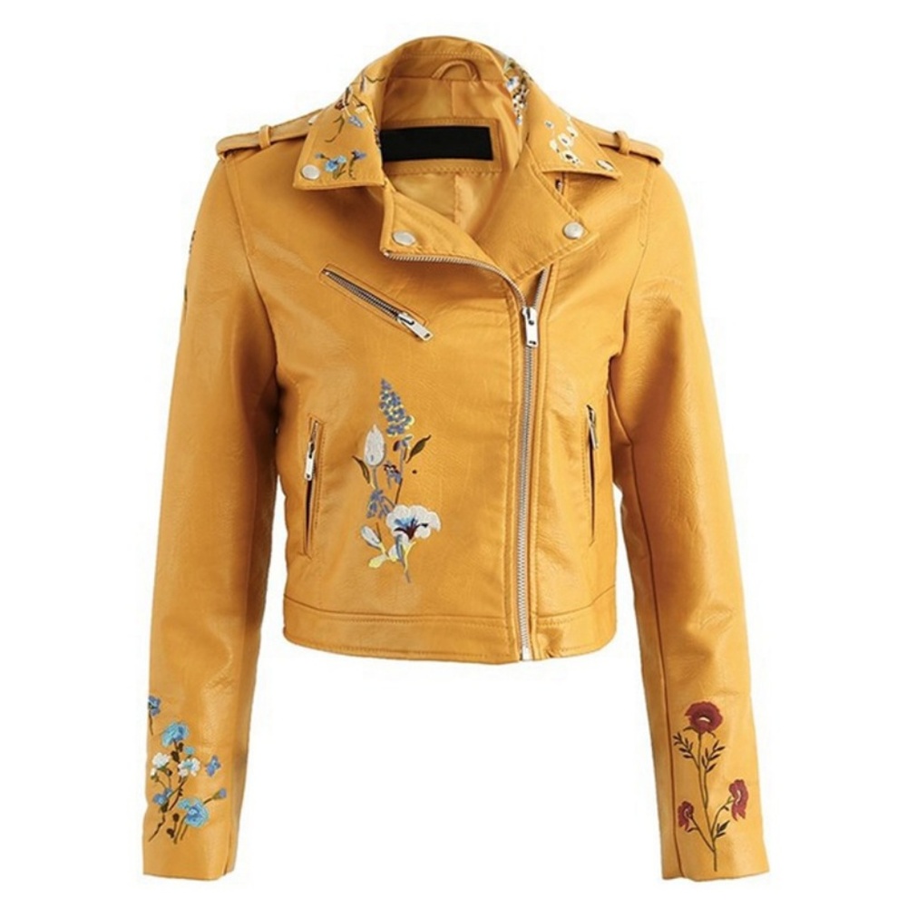 NWT GORGEOUS! Embroidered Vegan Yellow Jacket - Picture 1 of 6